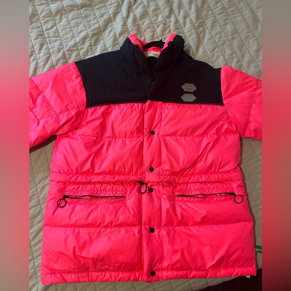 Off-White Neon Pink Puffer Down Quilted Jacket Small - Virgin Abloh Unisex